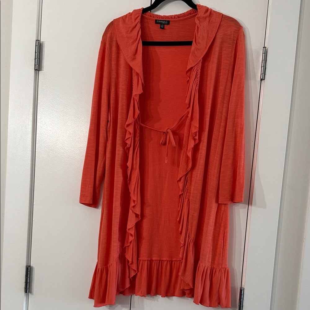Coral Ruffled Duster-Rayon